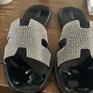 Steven by Steve Madden Silver Crystal Slide Sandals